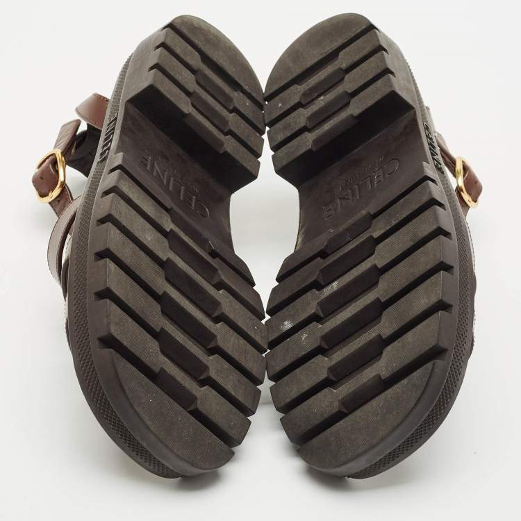Pre Owned Celine Brown Leather Clea Triomphe Gladiator Flat Sandals Size 36