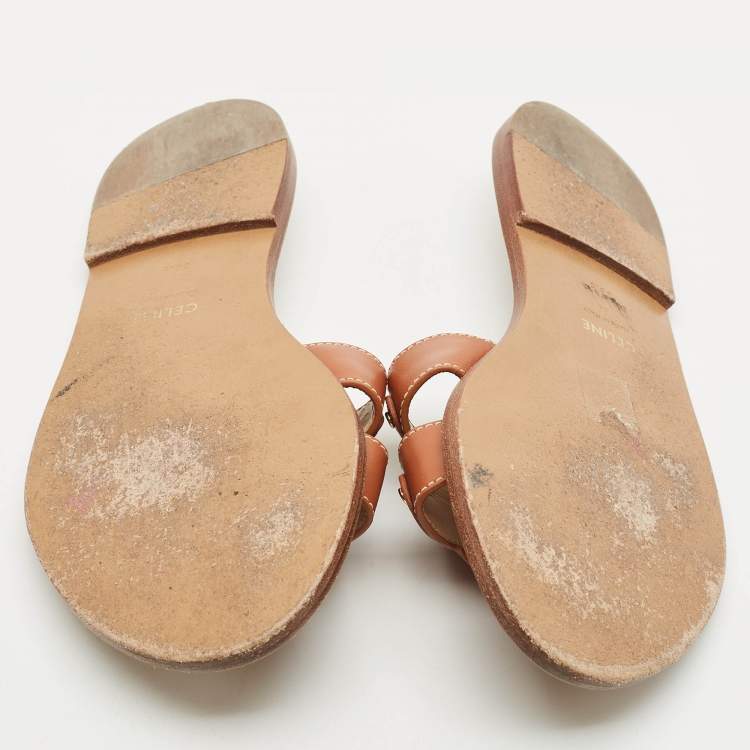 Pre Owned Celine Brown Leather Marina  Flat Slides Size 38.5
