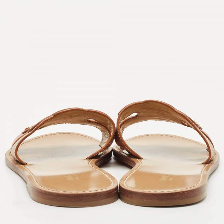 Pre Owned Celine Brown Leather Marina  Flat Slides Size 38.5