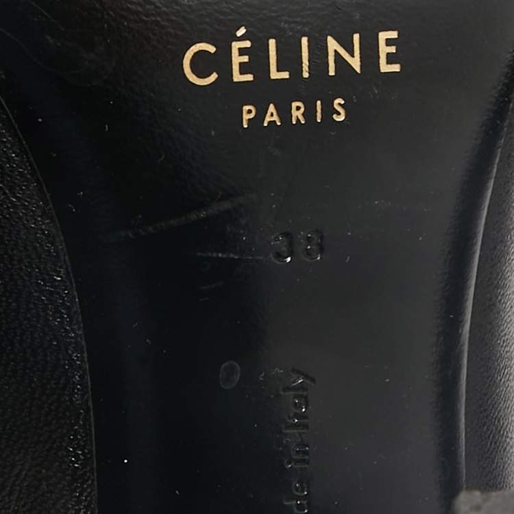 Pre Owned Celine Black Leather V Neck Pumps Size 38