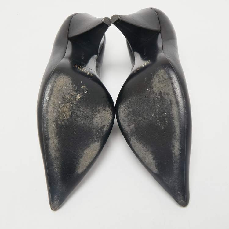 Pre Owned Celine Black Leather V Neck Pumps Size 38