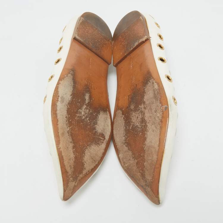 Pre Owned Celine Cream Leather Eyelet Detail Ballet Flats Size 38
