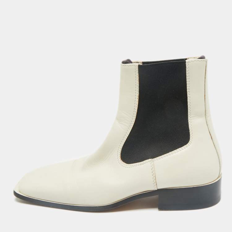 Pre Owned Celine White Leather Square Toe Ankle Boots Size 36