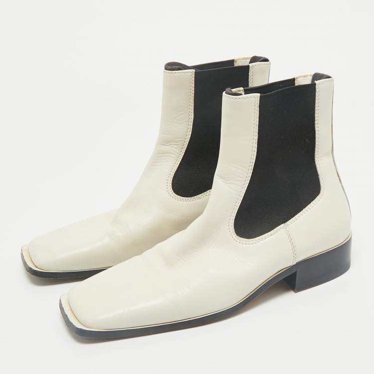 Pre Owned Celine White Leather Square Toe Ankle Boots Size 36