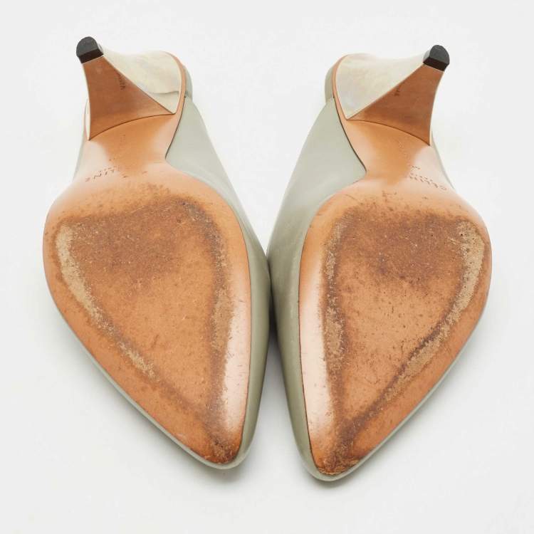 Pre Owned Celine Light Grey Leather Pointed Toe Mules Size 40
