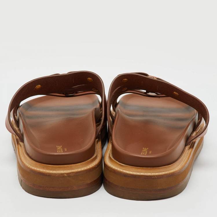 Pre Owned Celine Brown Leather Tippi Slide Sandals Size 39