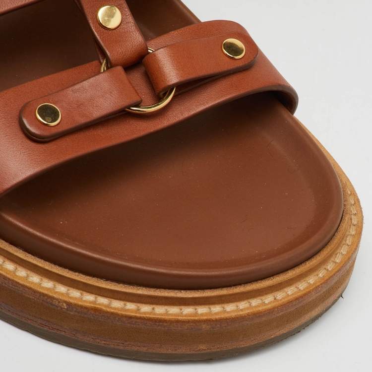 Pre Owned Celine Brown Leather Tippi Slide Sandals Size 39