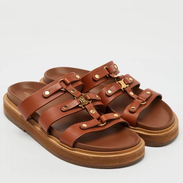 Pre Owned Celine Brown Leather Tippi Slide Sandals Size 39