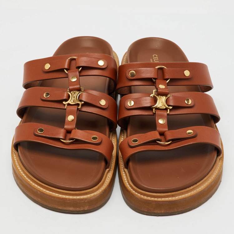 Pre Owned Celine Brown Leather Tippi Slide Sandals Size 39