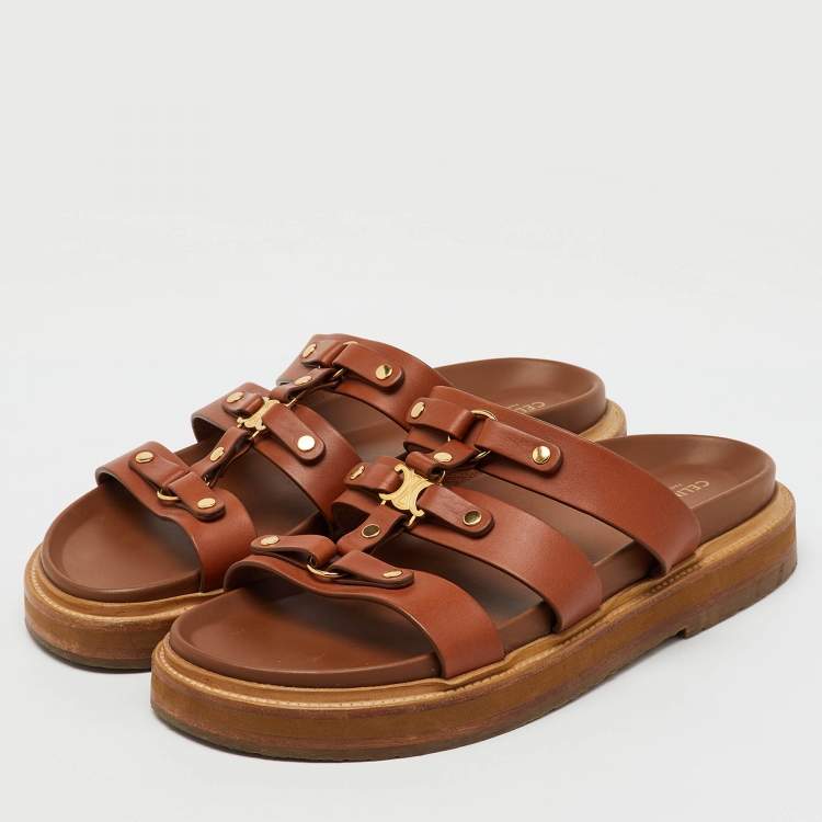 Pre Owned Celine Brown Leather Tippi Slide Sandals Size 39