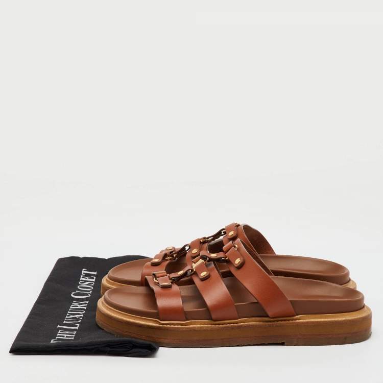 Pre Owned Celine Brown Leather Tippi Slide Sandals Size 39