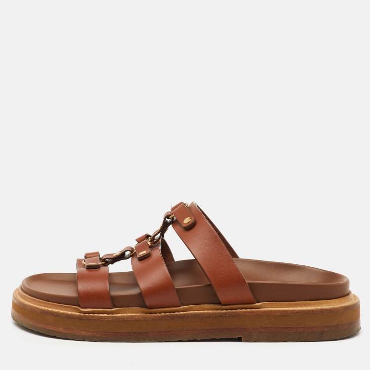 Pre Owned Celine Brown Leather Tippi Slide Sandals Size 39
