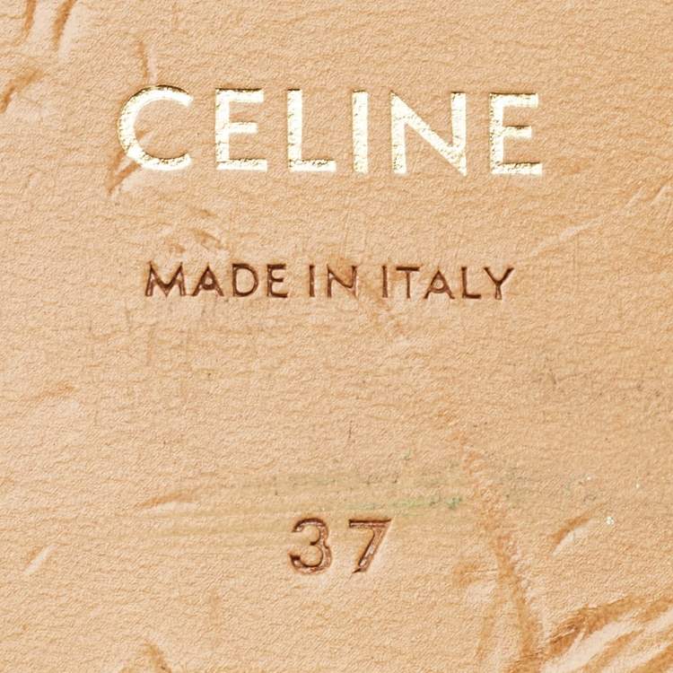 Pre Owned Celine Gold Leather Studded Ankle Wrap Flat Sandals Size 37