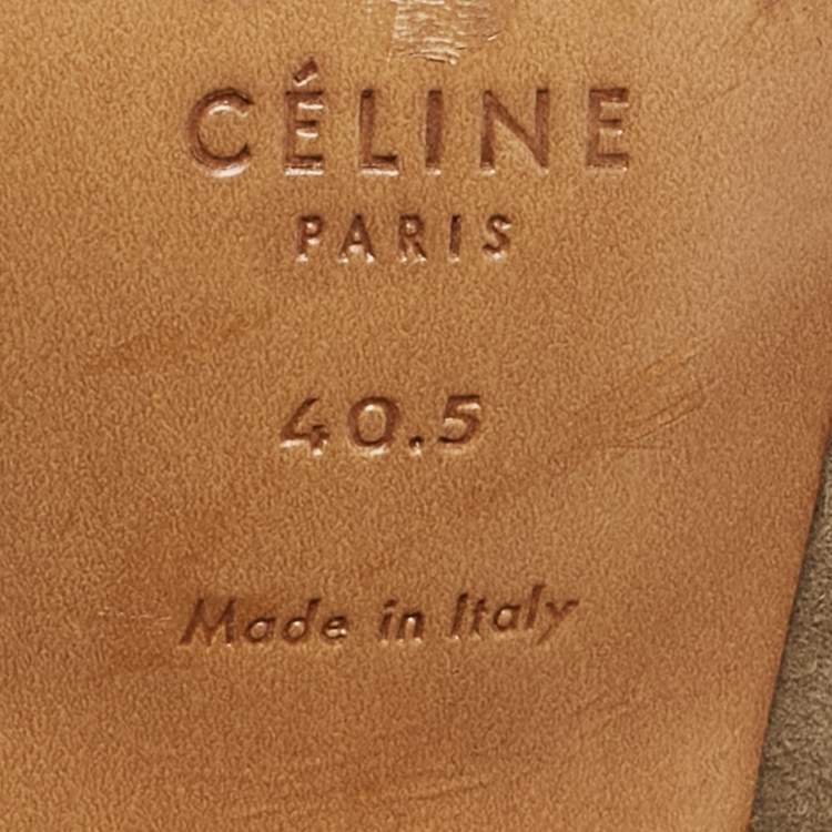 Pre Owned Celine Olive Green Suede Slingback  Block Heel Sandals Size 40.5
