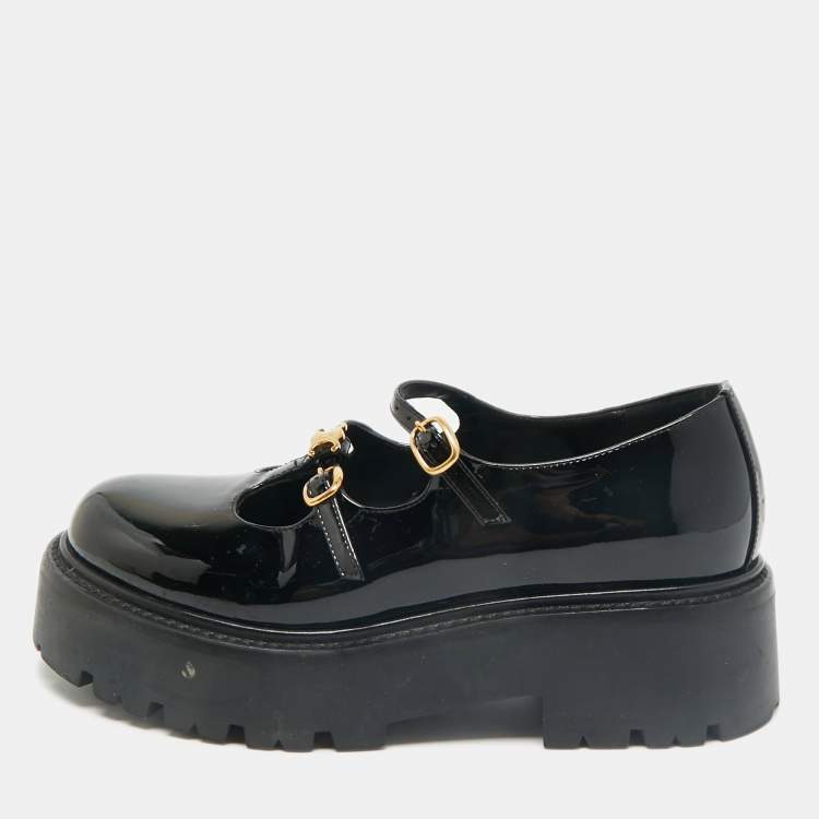 Pre Owned Celine Black Patent Leather Bulky Triomphe Loafers Size 37.5