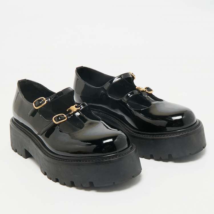 Pre Owned Celine Black Patent Leather Bulky Triomphe Loafers Size 37.5