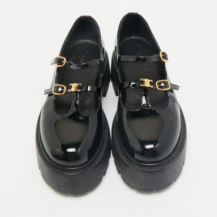 Pre Owned Celine Black Patent Leather Bulky Triomphe Loafers Size 37.5