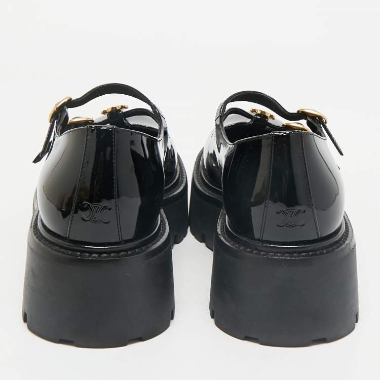 Pre Owned Celine Black Patent Leather Bulky Triomphe Loafers Size 37.5