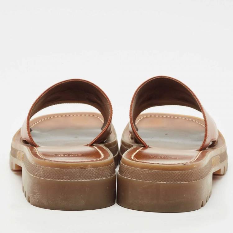 Pre Owned Celine Tan Leather Slide Sandals Size 39