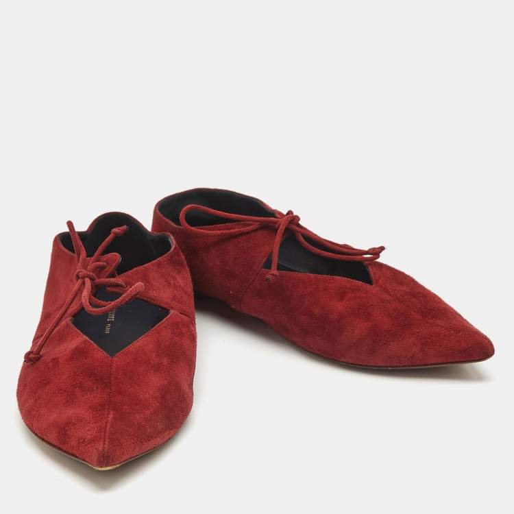 Pre Owned Celine Burgundy Suede Babouche Ballet Flats Size 38