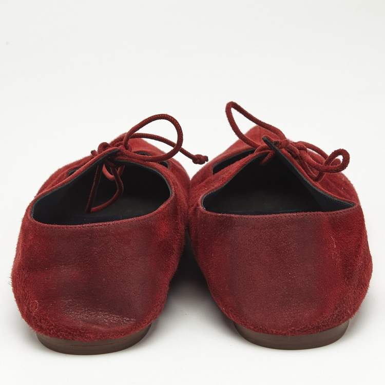 Pre Owned Celine Burgundy Suede Babouche Ballet Flats Size 38