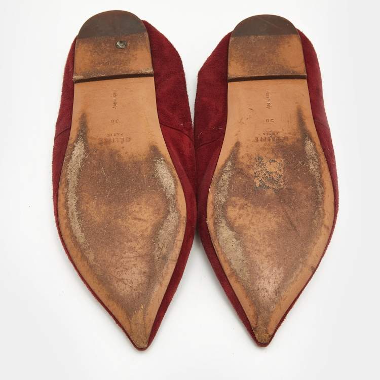 Pre Owned Celine Burgundy Suede Babouche Ballet Flats Size 38
