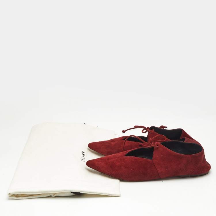 Pre Owned Celine Burgundy Suede Babouche Ballet Flats Size 38