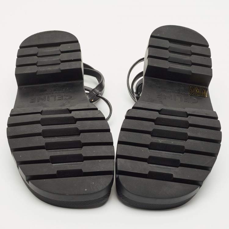 Pre Owned Celine Black Leather Clea Triomphe Strappy Sandals Size 38