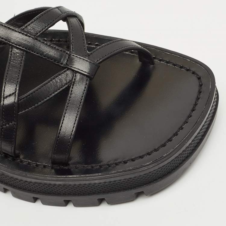Pre Owned Celine Black Leather Clea Triomphe Strappy Sandals Size 38