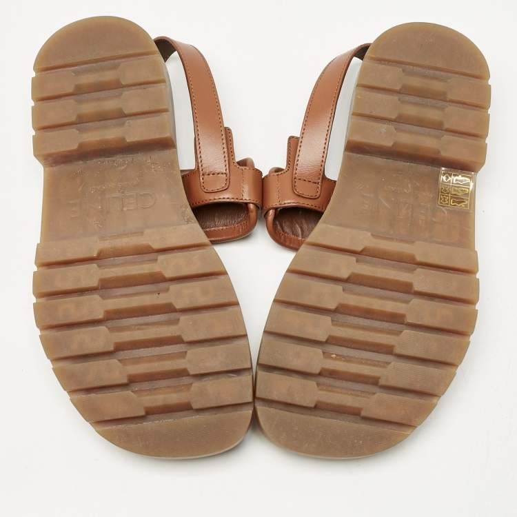 Pre Owned Celine Brown Leather and Suede Clea Triomphe Platform Sandals Size 37