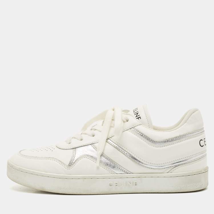 Pre Owned Celine White/Silver Leather Trainer Low Top Sneakers Size 39