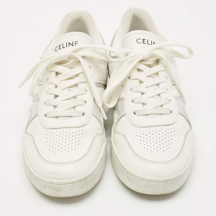 Pre Owned Celine White/Silver Leather Trainer Low Top Sneakers Size 39