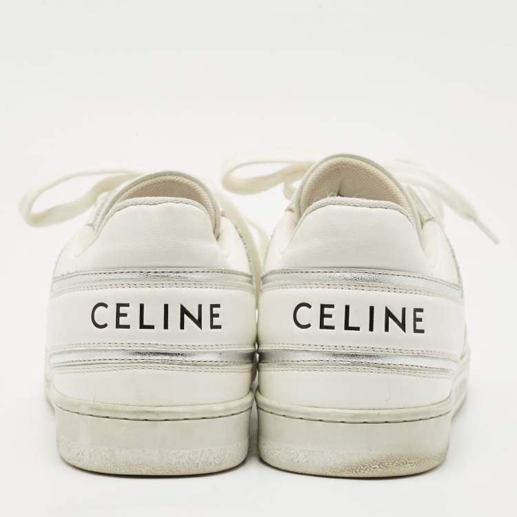 Pre Owned Celine White/Silver Leather Trainer Low Top Sneakers Size 39