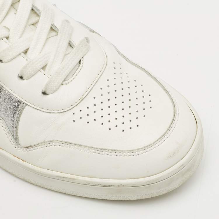 Pre Owned Celine White/Silver Leather Trainer Low Top Sneakers Size 39