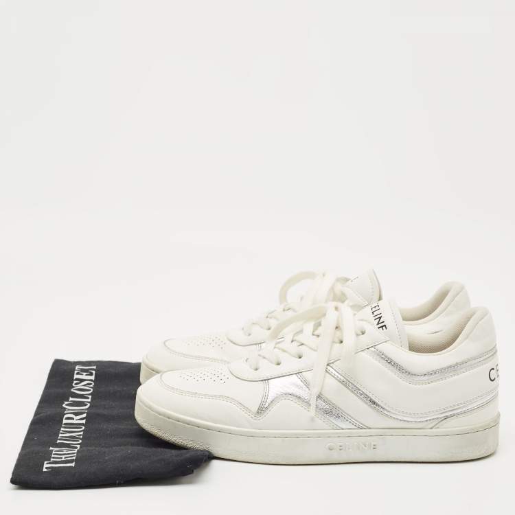 Pre Owned Celine White/Silver Leather Trainer Low Top Sneakers Size 39
