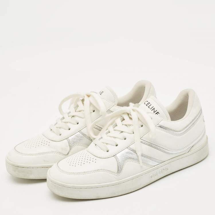 Pre Owned Celine White/Silver Leather Trainer Low Top Sneakers Size 39