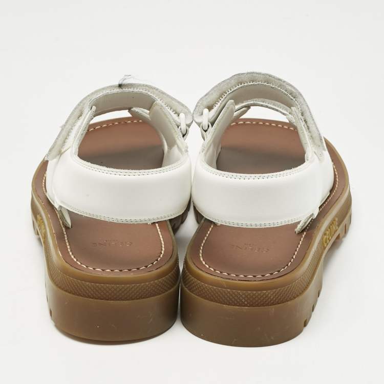 Pre Owned Celine White Leather Leo One Strap Flat Sandals Size 38