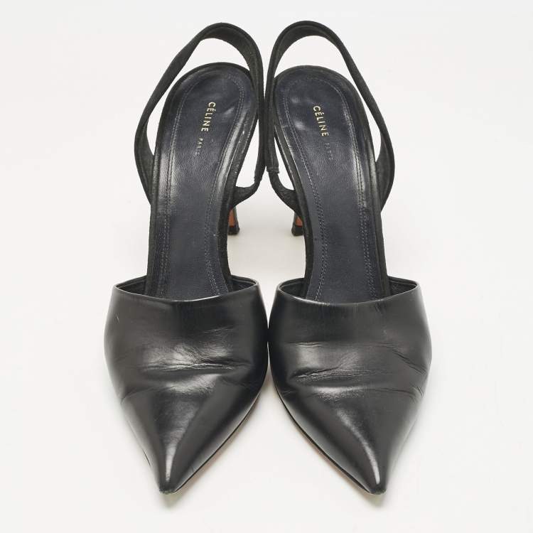 Pre Owned Celine Black Leather and Suede Slingback Pumps Size 38.5