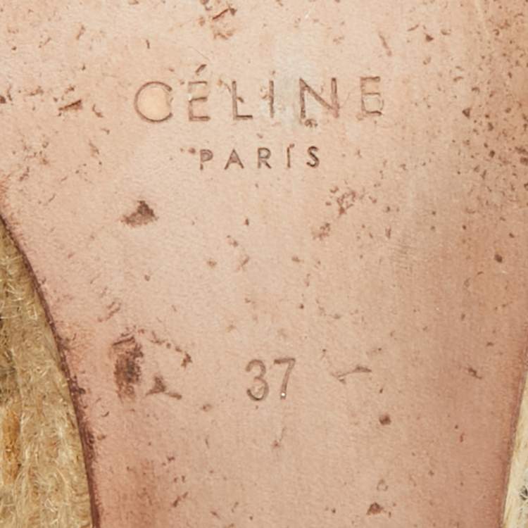 Pre Owned Celine Brown/Cream Calf Hair Wedge Espadrille Sandals Size 37