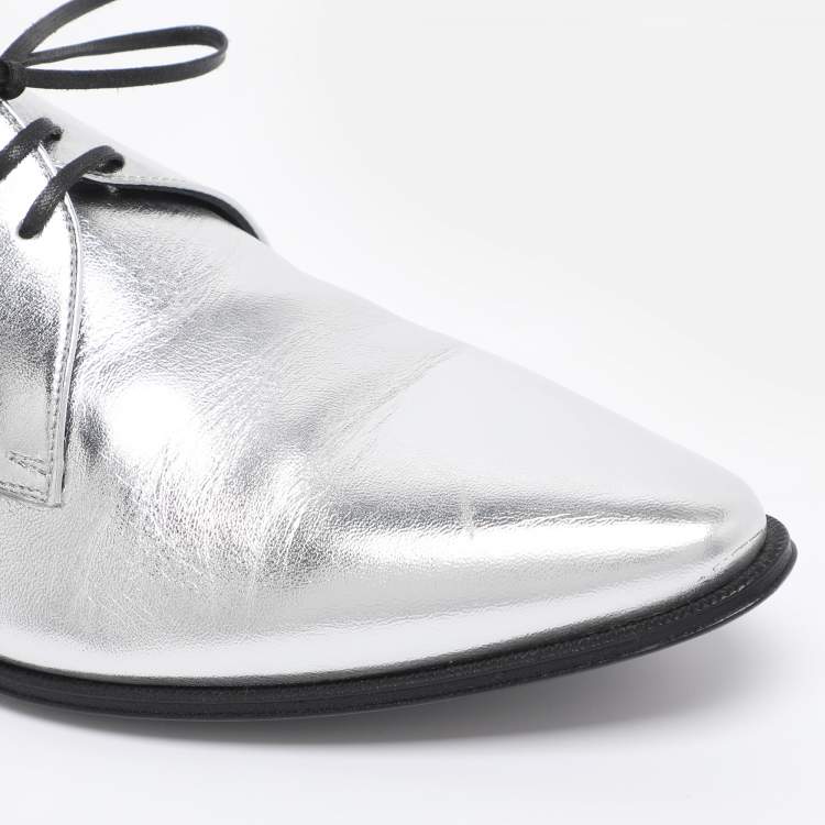 Pre Owned Celine Silver Leather Lace Up Derby Size 39