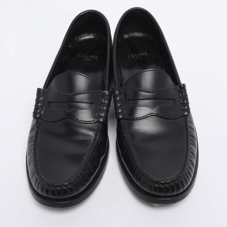 Pre Owned Celine Black Leather Penny Loafers Size 35