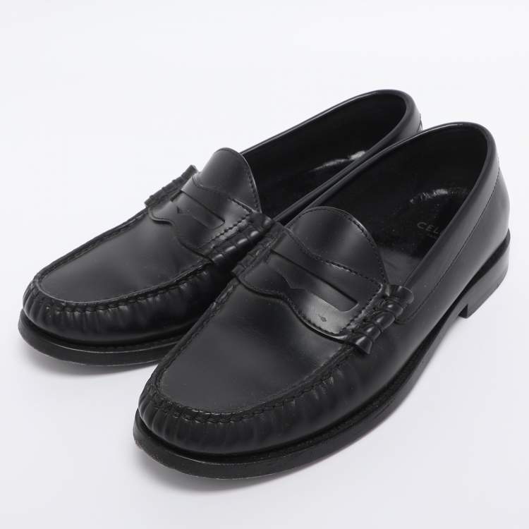 Pre Owned Celine Black Leather Penny Loafers Size 35