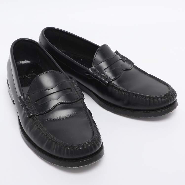 Pre Owned Celine Black Leather Penny Loafers Size 35