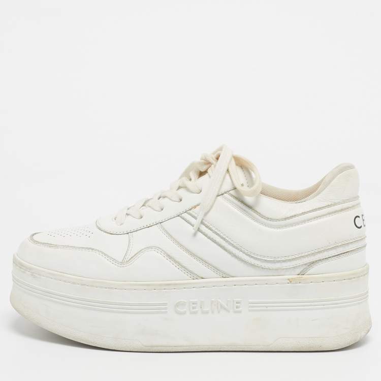 Pre Owned Celine White Leather Platform Lace Up Sneakers Size 39