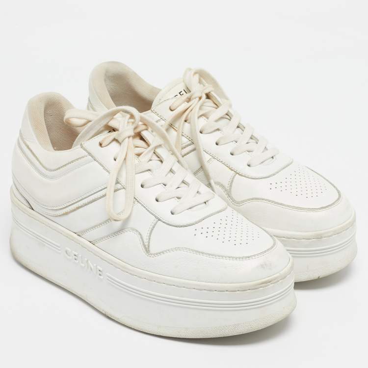 Pre Owned Celine White Leather Platform Lace Up Sneakers Size 39