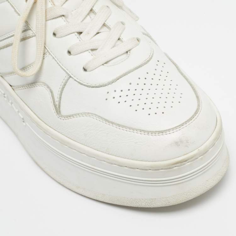 Pre Owned Celine White Leather Platform Lace Up Sneakers Size 39