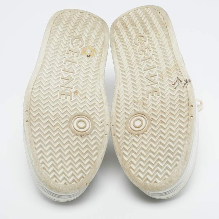 Pre Owned Celine White Leather Platform Lace Up Sneakers Size 39