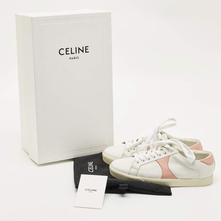 Pre Owned Celine White/Pink Leather Triomphe Low Top Sneakers Size 36