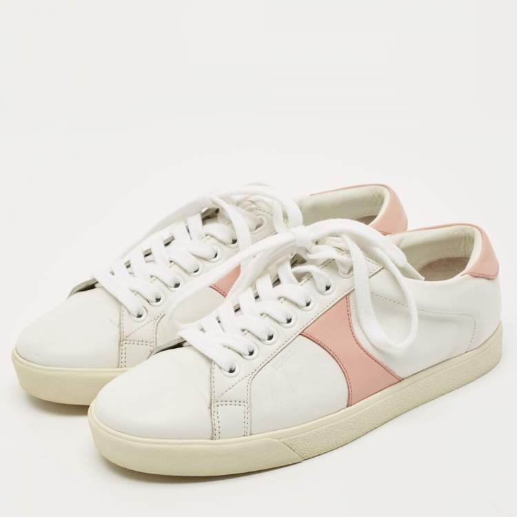 Pre Owned Celine White/Pink Leather Triomphe Low Top Sneakers Size 36