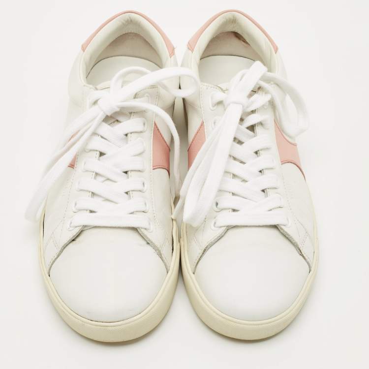 Pre Owned Celine White/Pink Leather Triomphe Low Top Sneakers Size 36